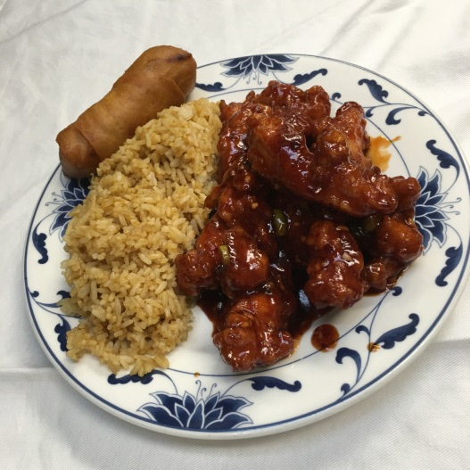 Lunch special with fried rice and spring roll